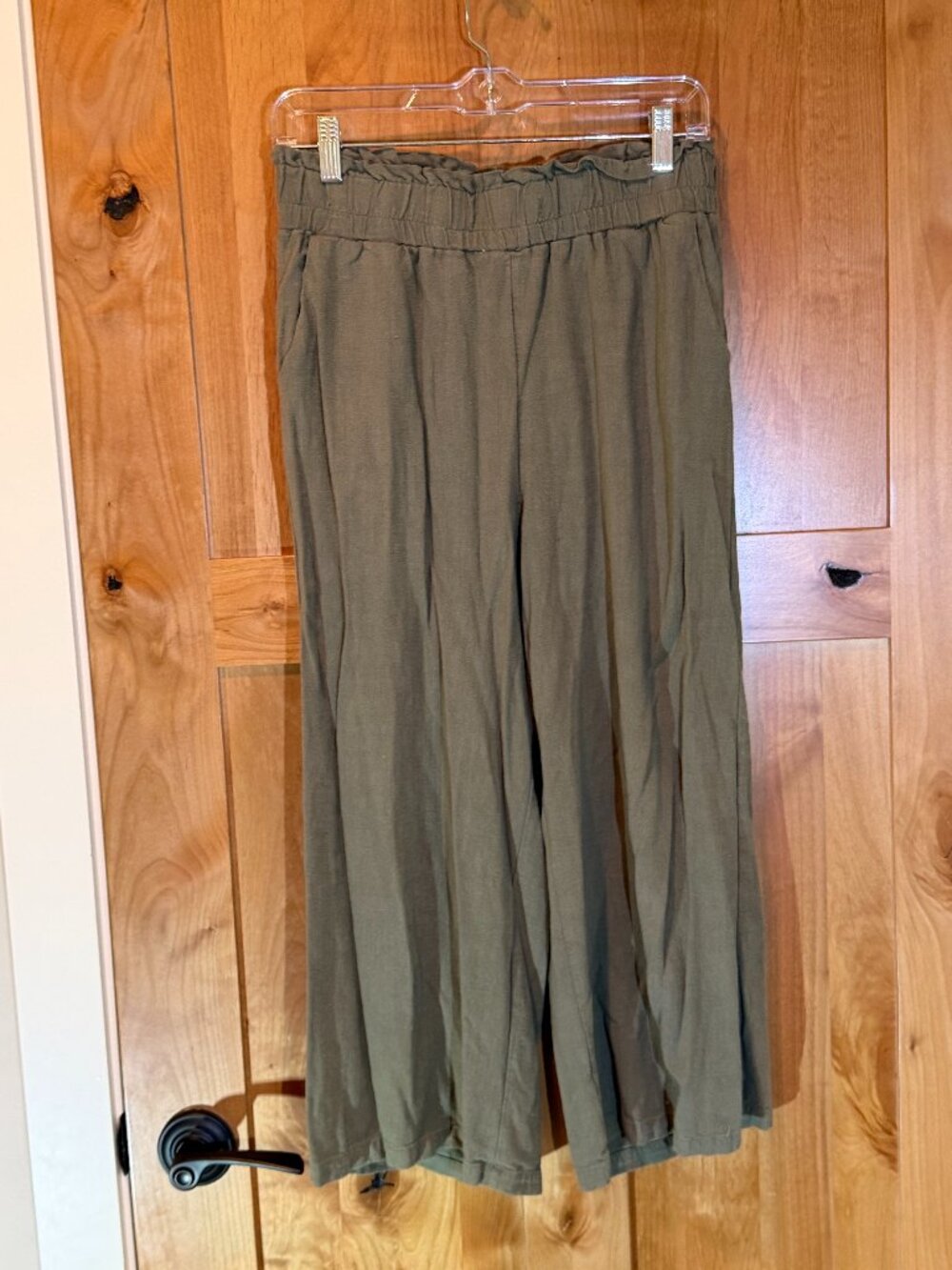 ANRABESS Olive Green Linen Blend Wide Leg Pants Medium